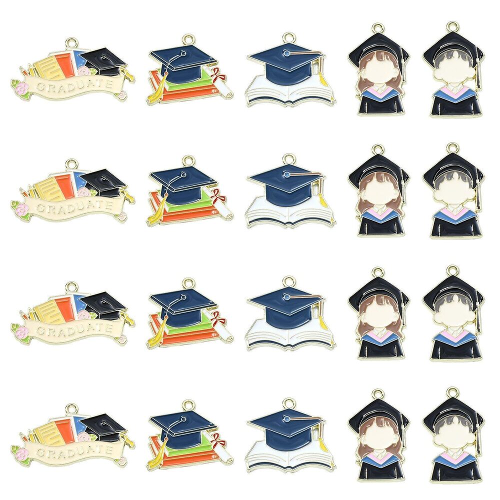 6687 20pcs 5 Styles Graduation Enamel Charms - Summer Bachelor Hat Book